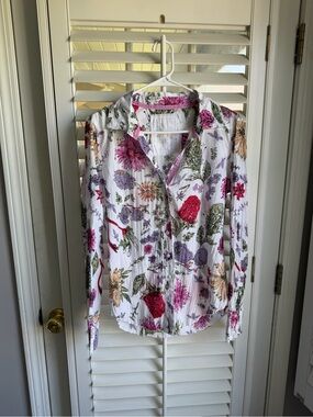 Cottage core botanical Cino cotton gauze button down size M